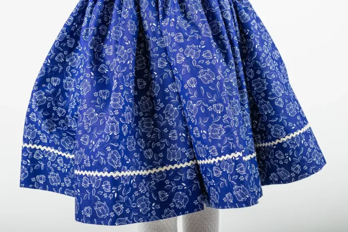 Tulipános kékfestő pörgős népi lányka szoknya - Image 5