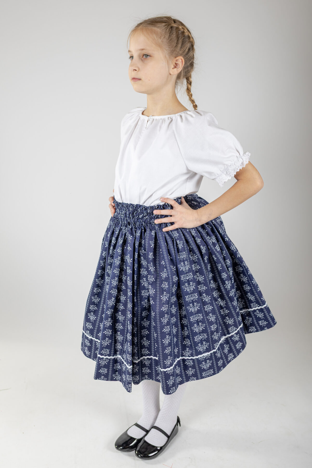 Kék sávos pörgős lányka szoknya - Image 4