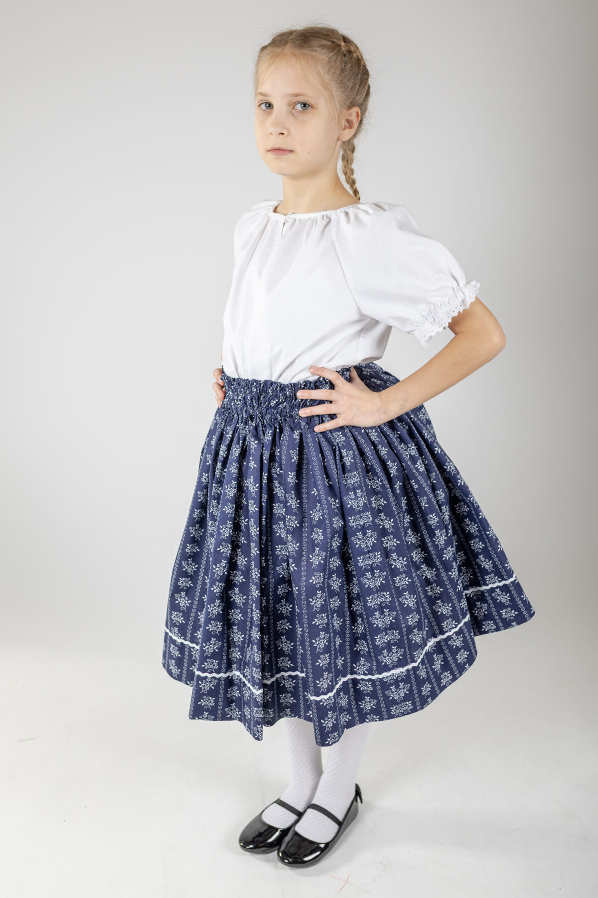 Kék sávos pörgős lányka szoknya - Image 6